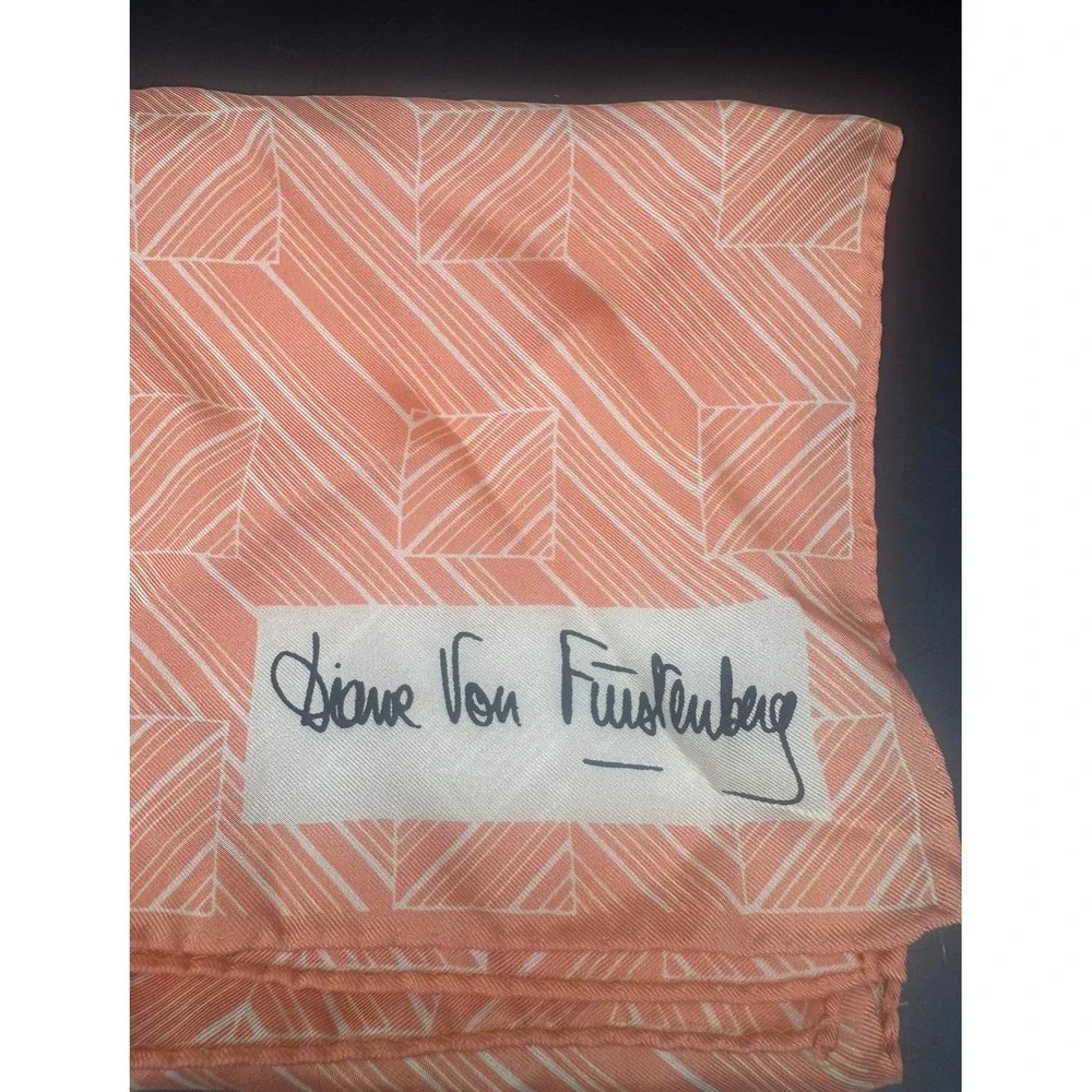 Diane Von Furstenberg Vintage Silk Scarf Peach White Print Designer 26